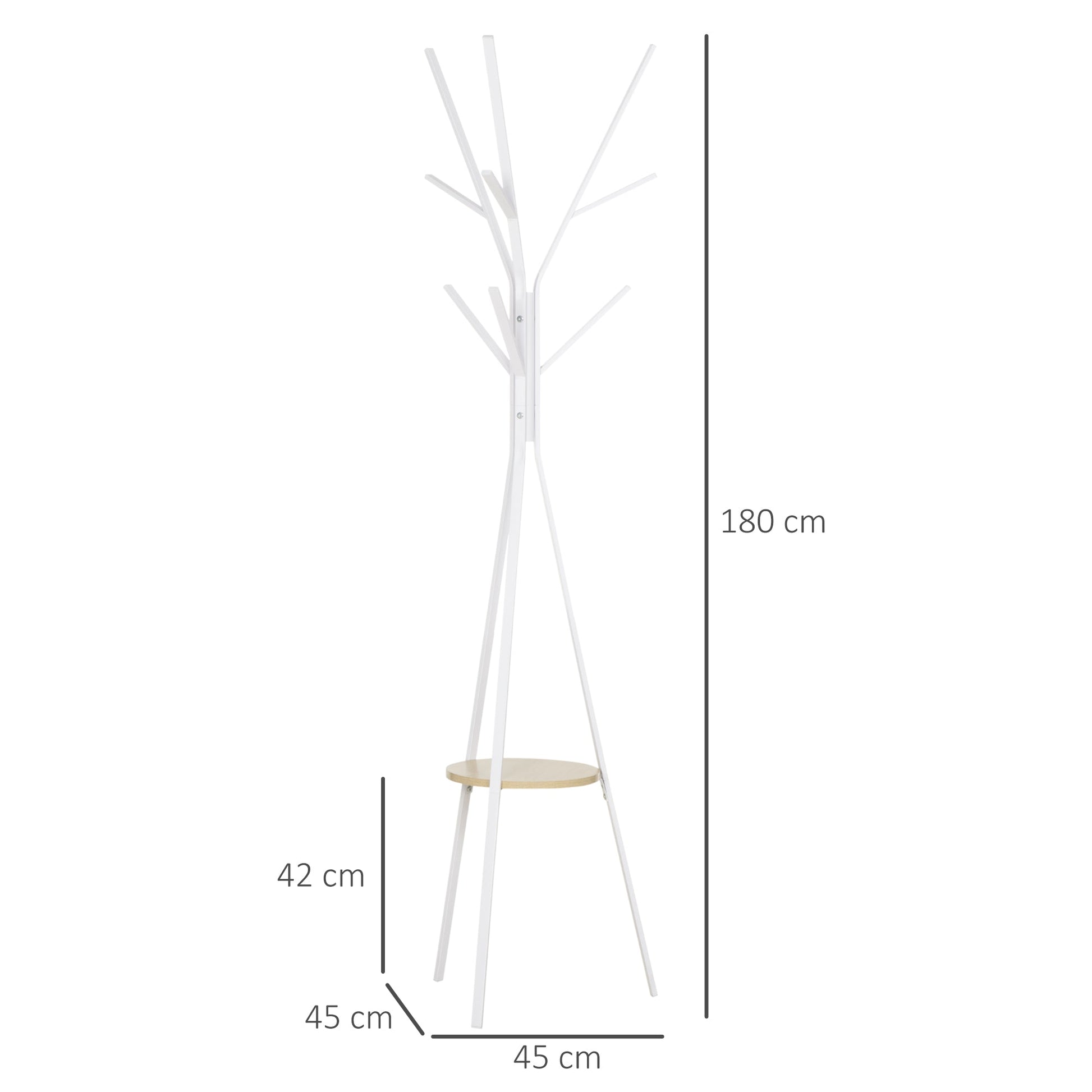 Freestanding Metal Coat Rack Stand 9 Hooks Clothes Tree with 1 Shelf Hat Display Hall Tree Hanger Bag Umbrella Hanging Organiser White