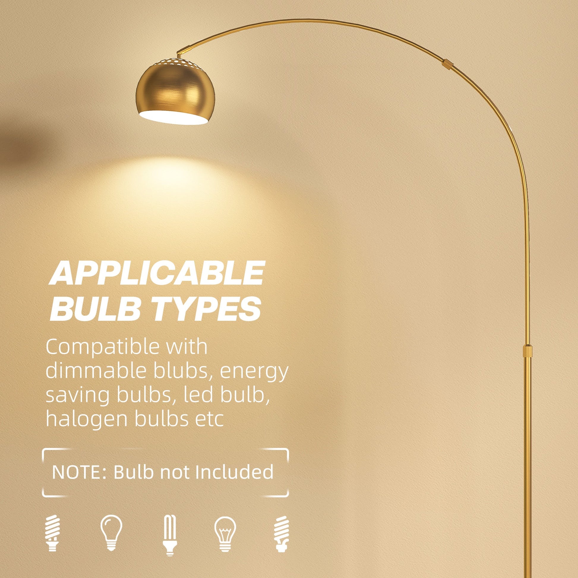 180cm Arc Floor Lamp for Living Room, Home Offices, Bedrooms, Modern Standing Lamp with Foot Switch, Faux Black Marble Base and Bell Shade, Gold Tone