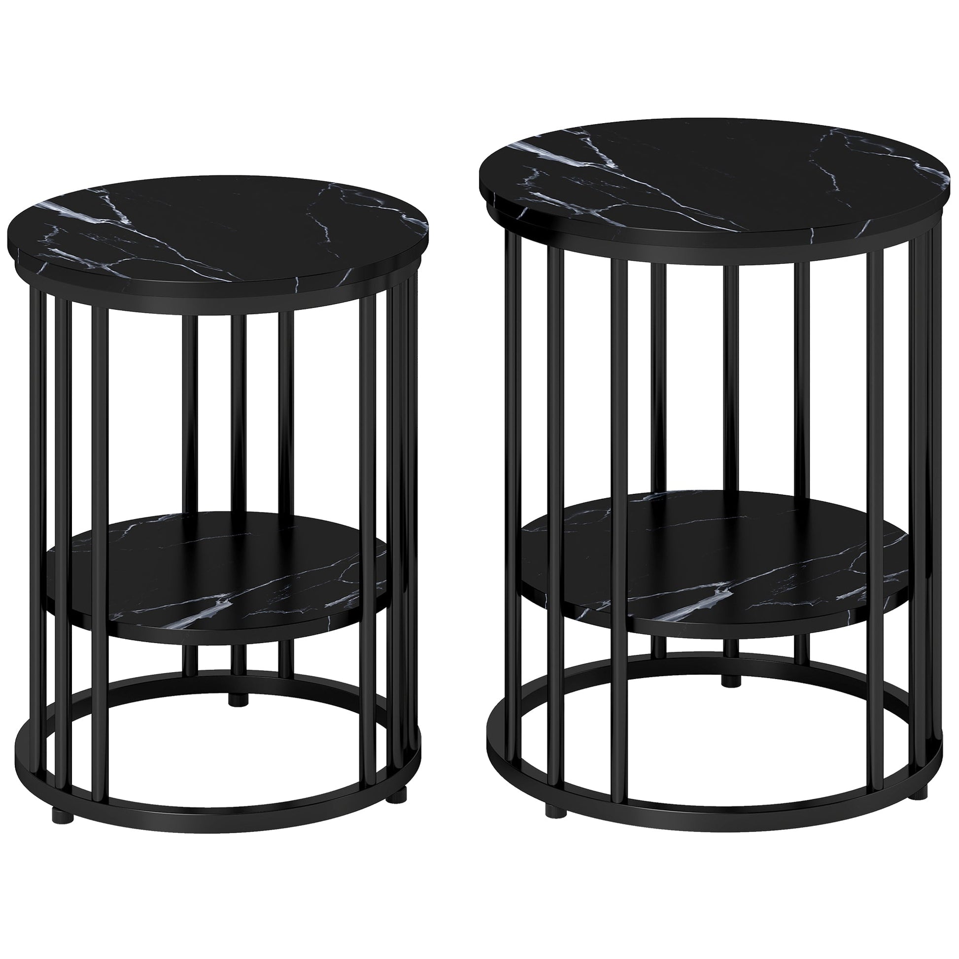 Set of Two Marble-Effect Coffee Tables - Black