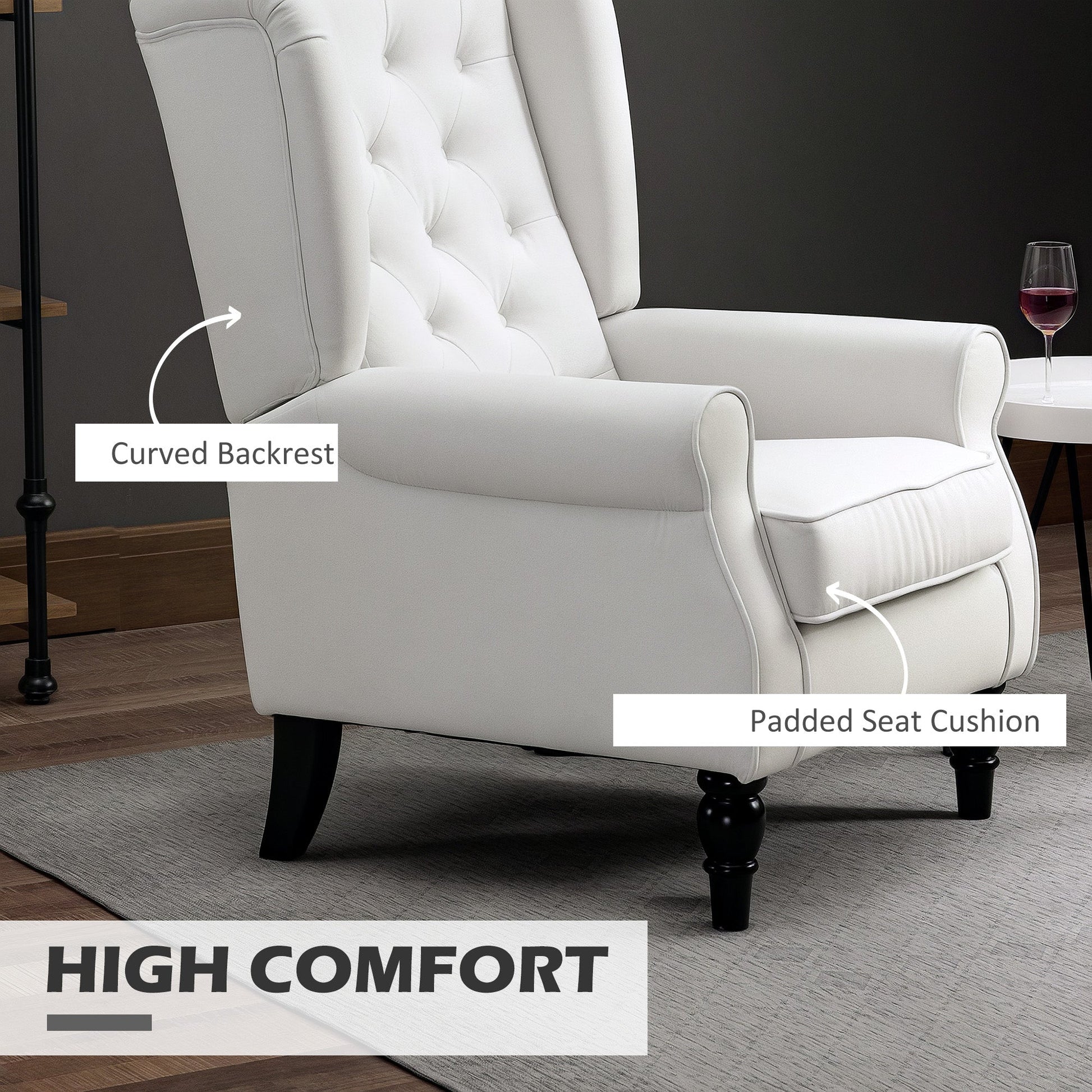Wingback Accent Chair, Retro Upholstered Button Tufted Occasional Chair for Living Room and Bedroom, Cream White
