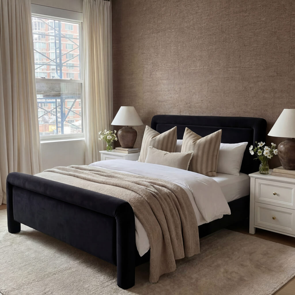 Phoebe Velvet Bed Ivory/Black