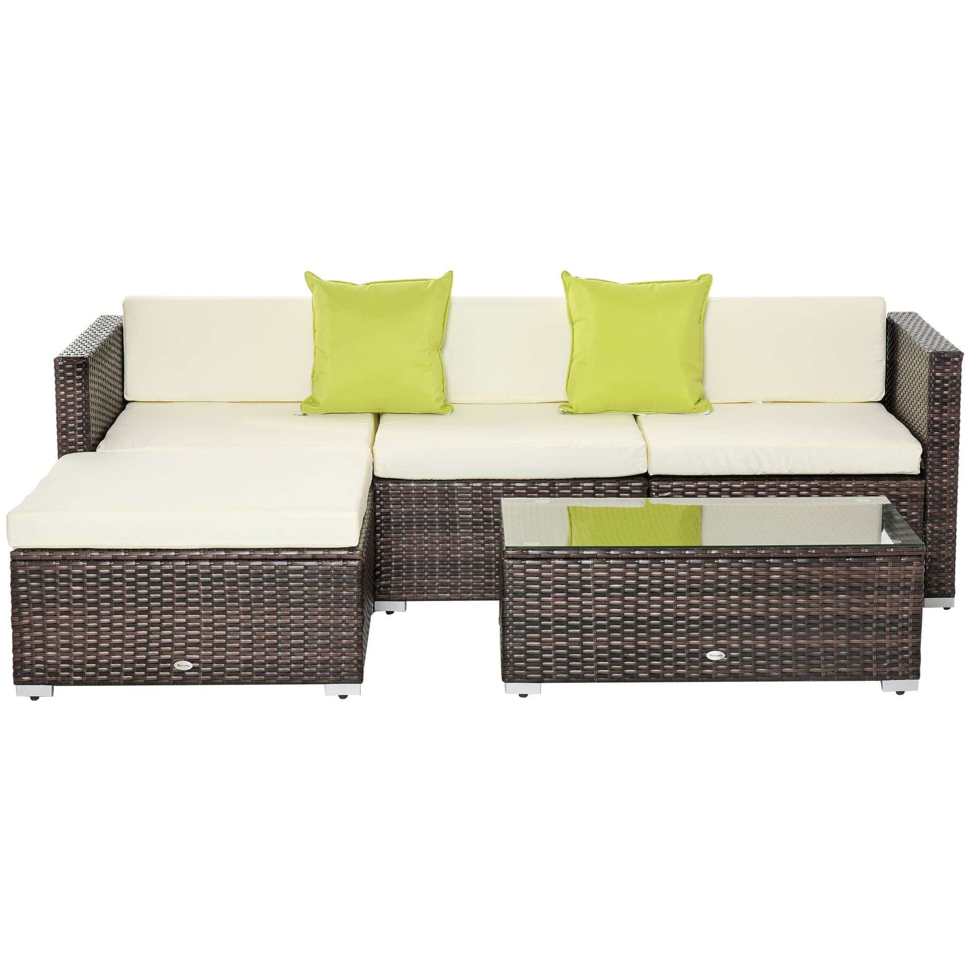 4-Seater Rattan Sofa Set Garden Outdoor Sectional Sofa Coffee Table Combo Patio Furniture-Brown