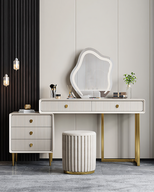 Lohko Dressing Table with Mirror and Drawer, Black Leg
