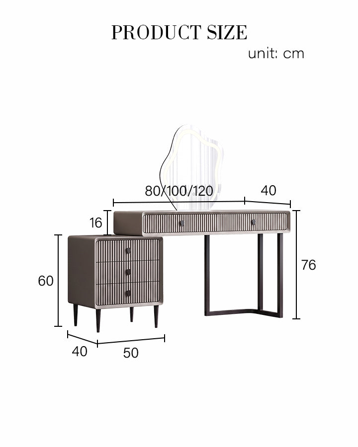 Lohko Dressing Table with Mirror and Drawer, Black Leg