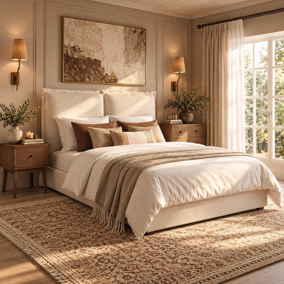 Camille Pillow Ivory Linen Double Bed