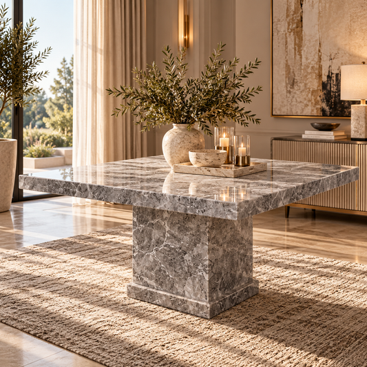 Alessandria Square Grey Marble Dining Table - 140cm