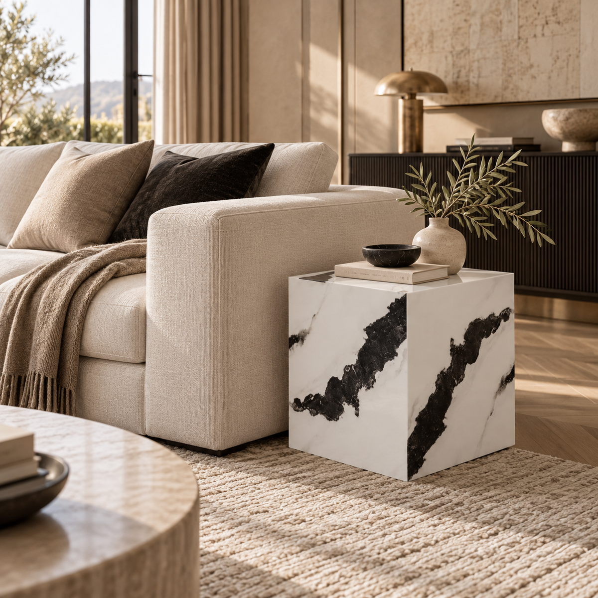 San Leo White Black Marble Side Table