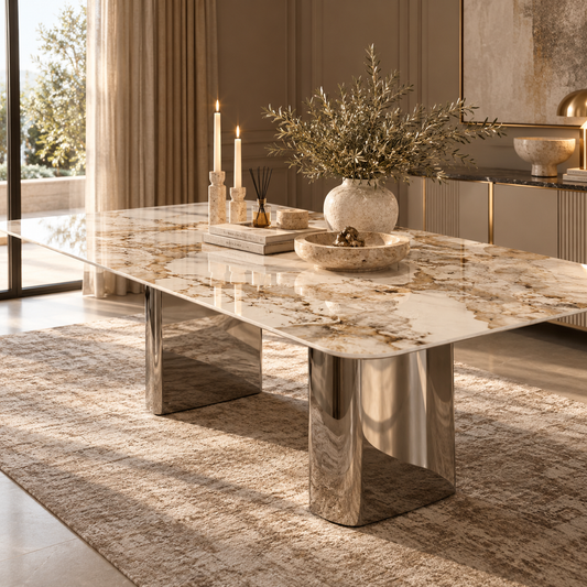 Vivian Natural Stone Top Dining Table 200cm