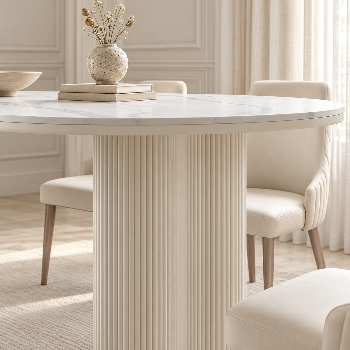 Potenza Oval Sintered Stone Top Dining Table White - 140/160/180/200cm