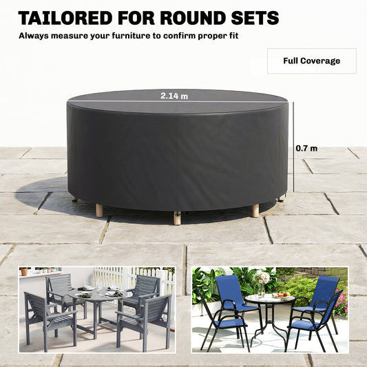 Round Garden Furniture Cover, Waterproof Garden Table Cover, 420D Heavy Duty Oxford for Outdoor, Dia.214 x 70 cm, Black