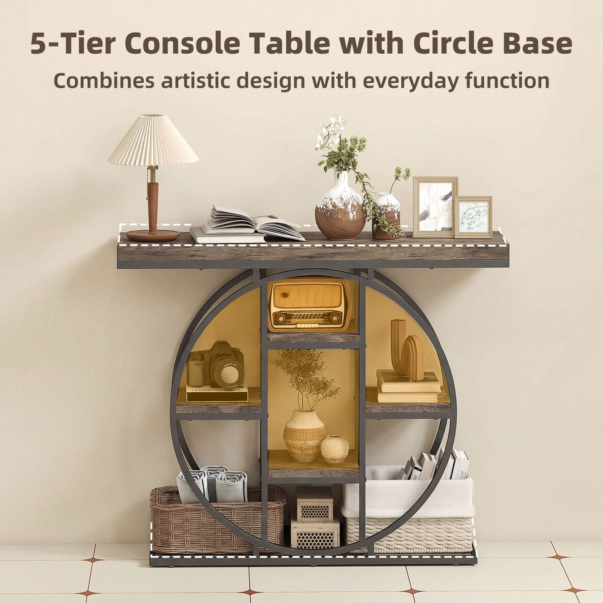 Industrial Console Table with Storage Shelves - Rustic Brown