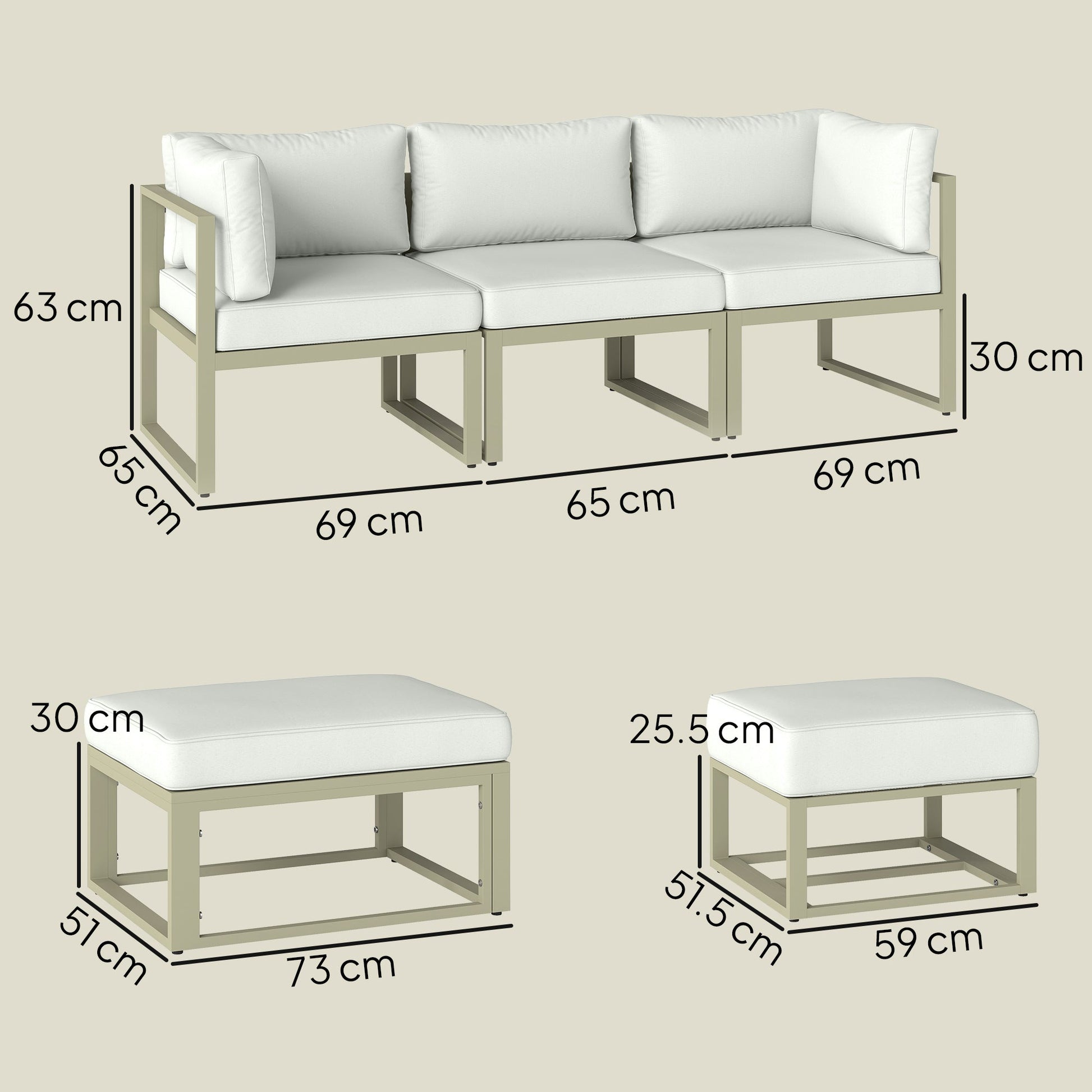 Garden Daybed, 6 Piece Outdoor Sectional Sofa Set, Aluminium Patio Conversation Furniture Set with Coffee Table