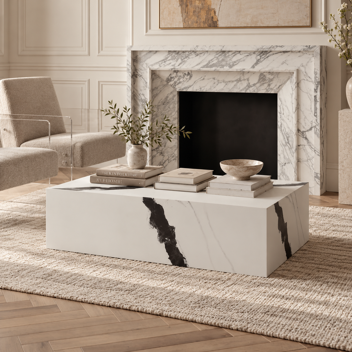 San Leo Rectangular Black White Coffee Table