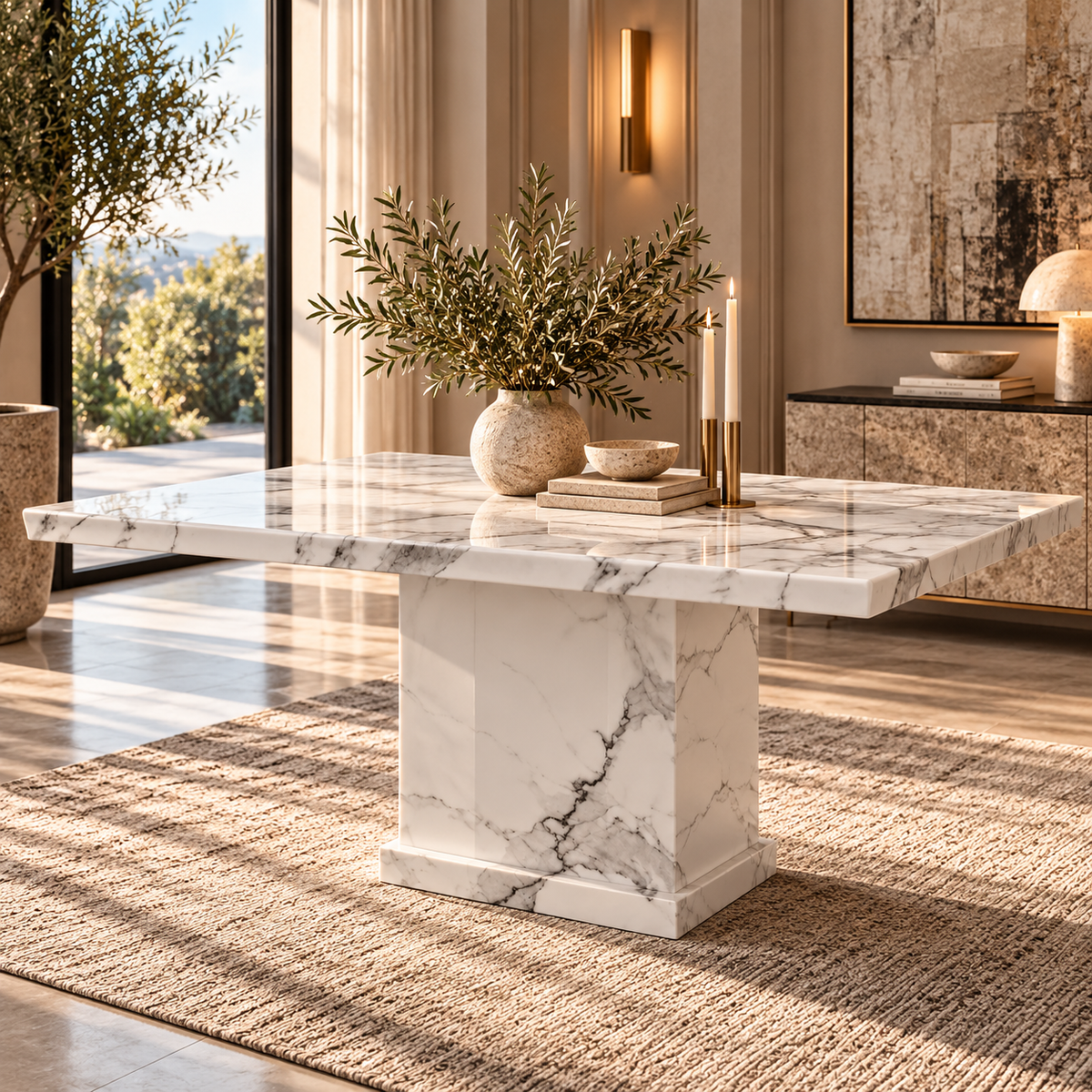 Avellino White Marble Dining Table - 160cm/180cm/200cm