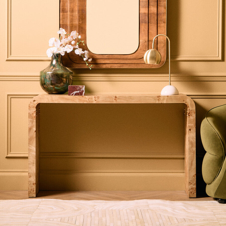 Mota Natural Burl Wood Curved Console Table