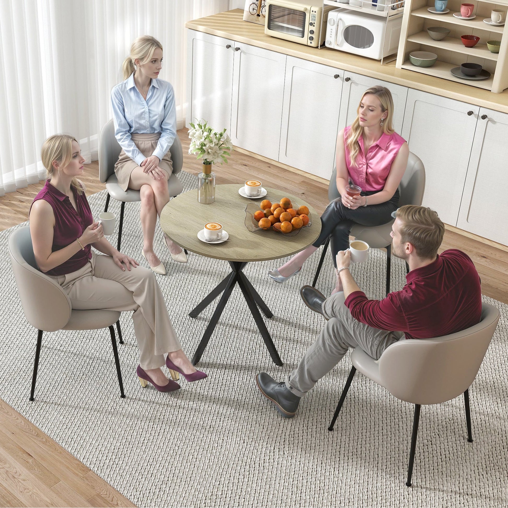 80cm Industrial Round Dining Table - White Oak