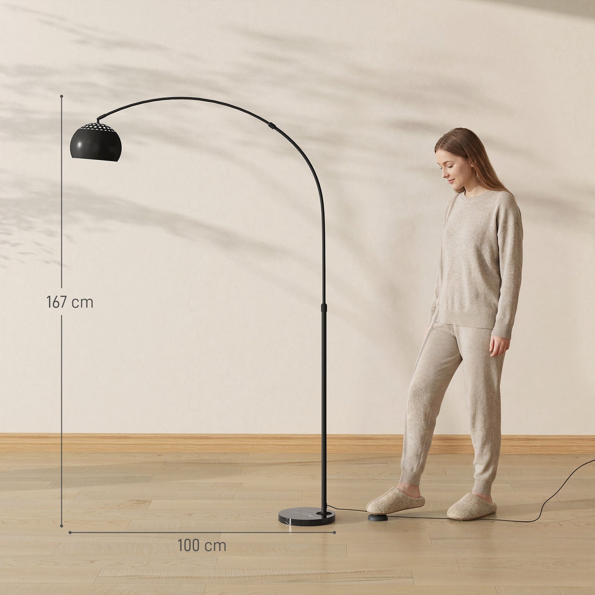 Arc Floor Lamp for Living Room, Modern Adjustable Standing Lamp with Faux Black Marble Base Black