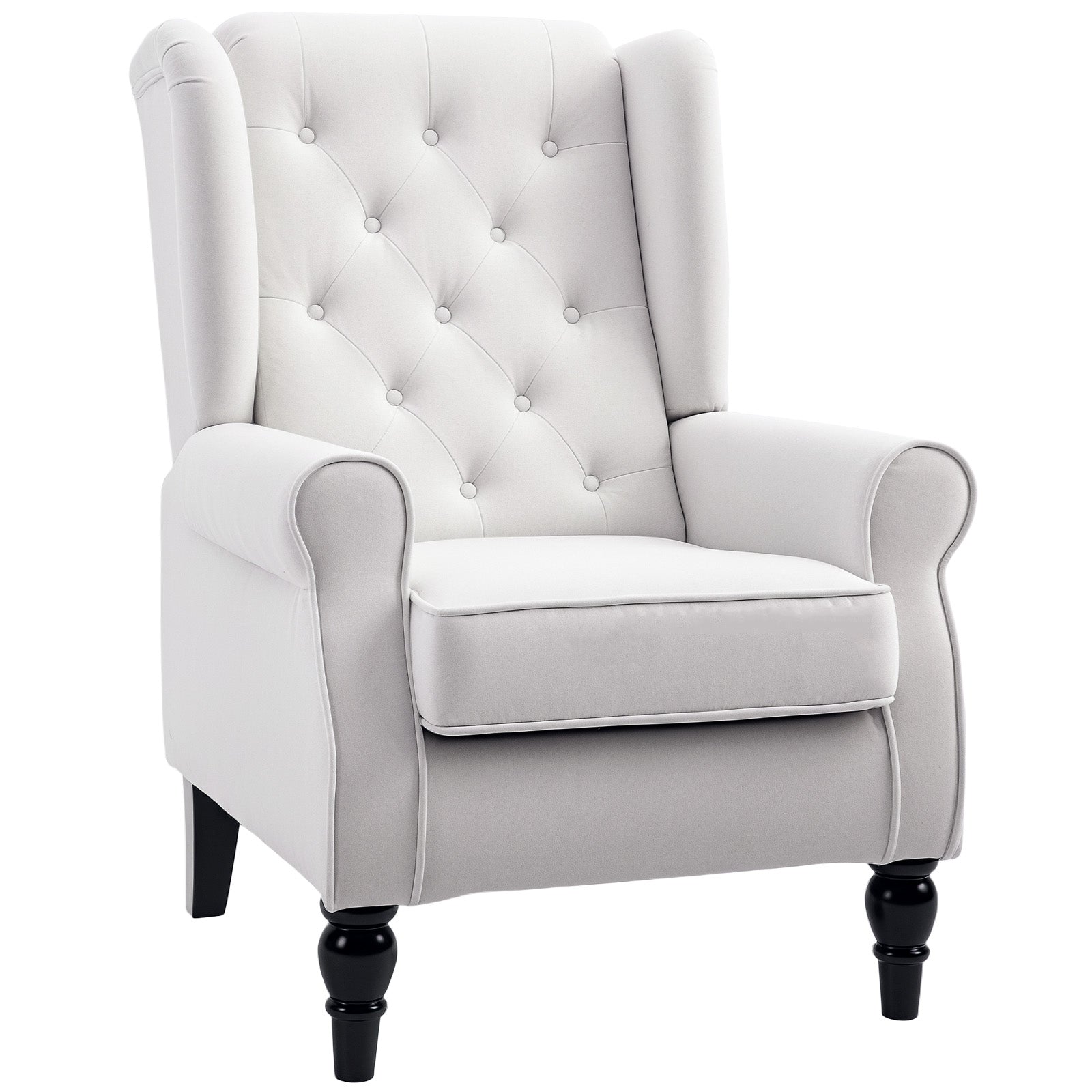 Wingback Accent Chair, Retro Upholstered Button Tufted Occasional Chair for Living Room and Bedroom, Cream White