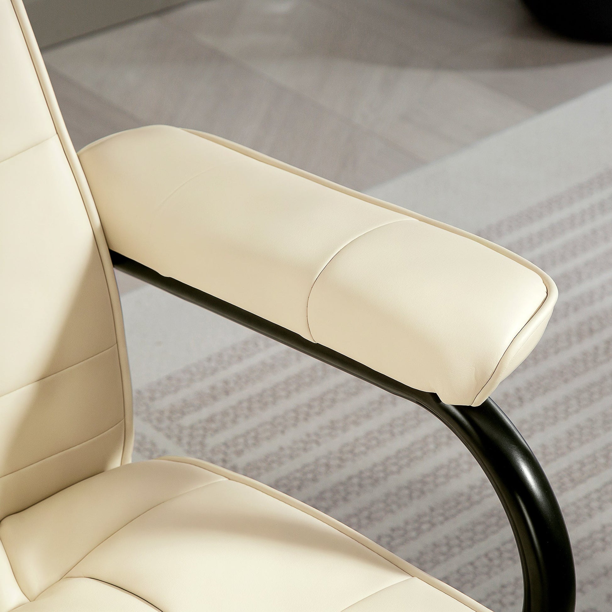 Swivel Recliner Chair and Footstool, Faux Leather Massage Recliner Armchair with Remote Control and Round Wrapped Base, Cream White