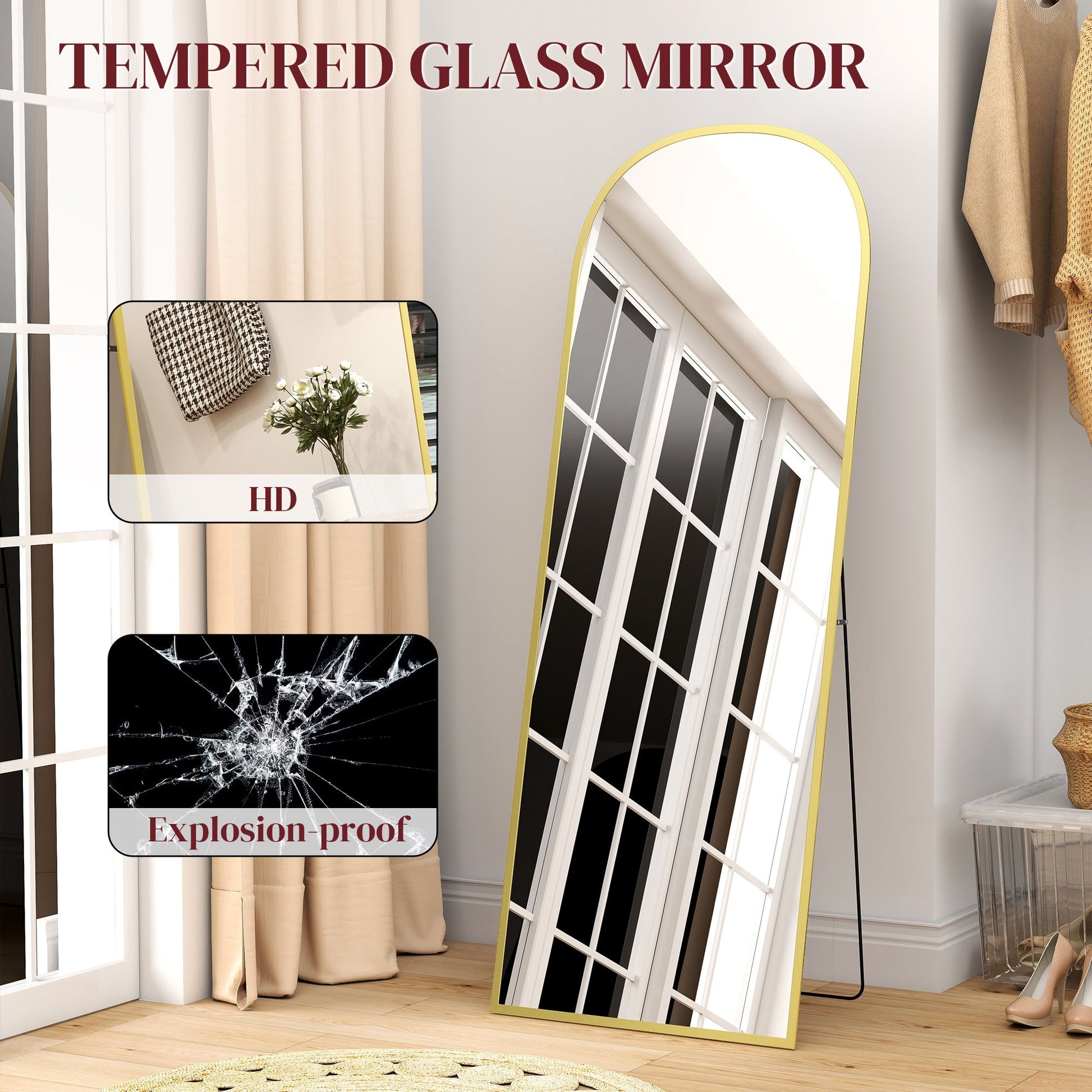 Aluminium Frame Standing Mirror - Gold