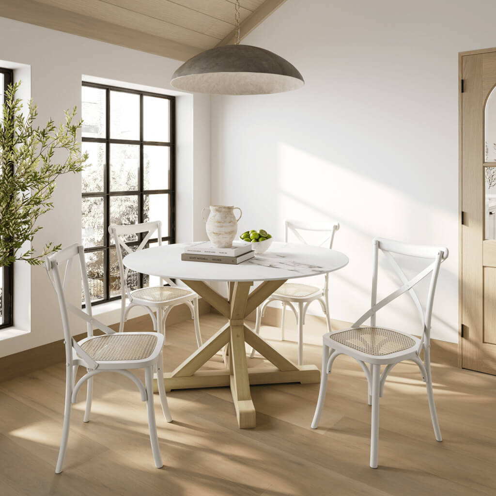 Naples Stone Top Round Latte Legs Dining Table - 120cm