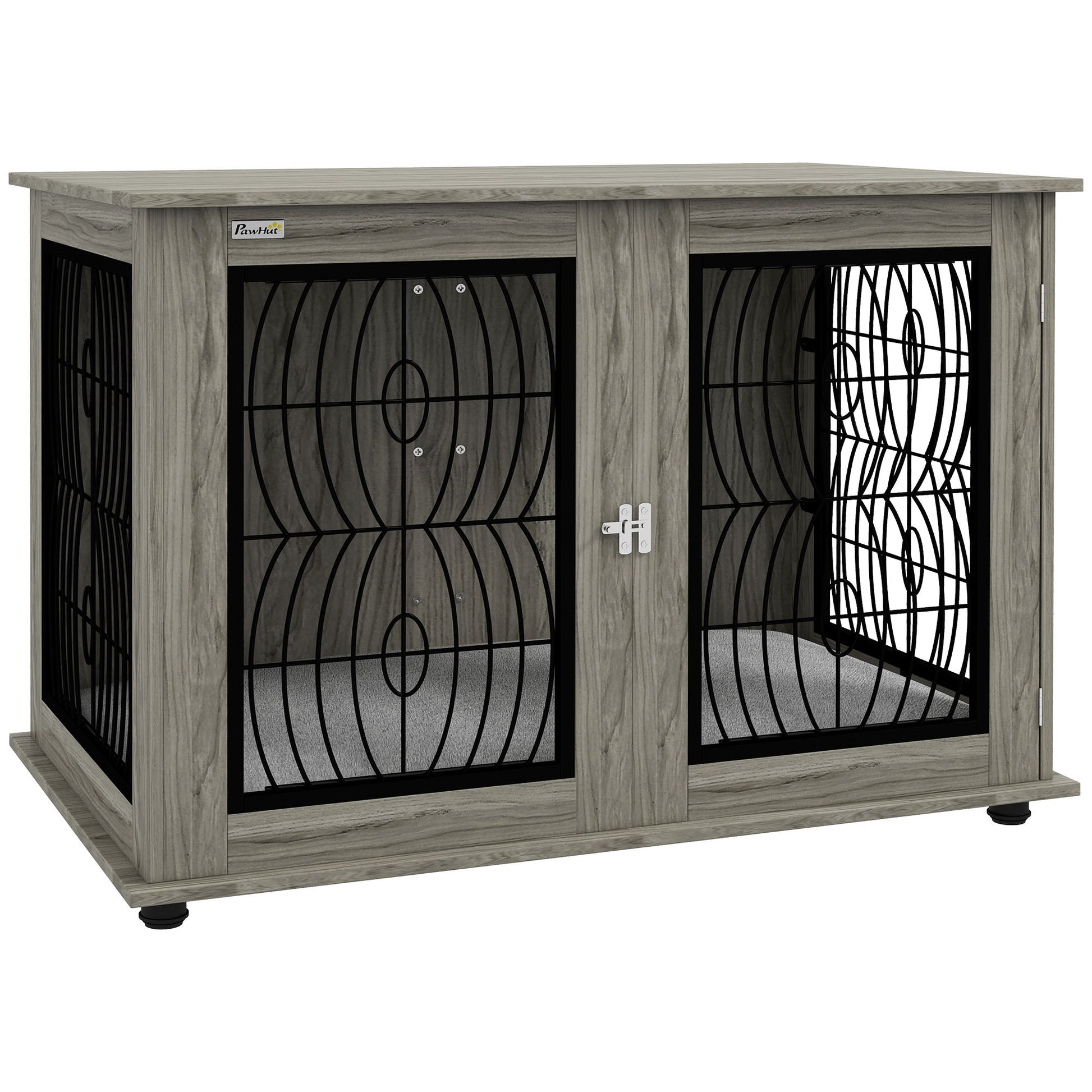 Indoor Dog Crate Furniture End Table with Soft Washable Cushion, Lockable Front Door, for Extra Large Dogs - Grey