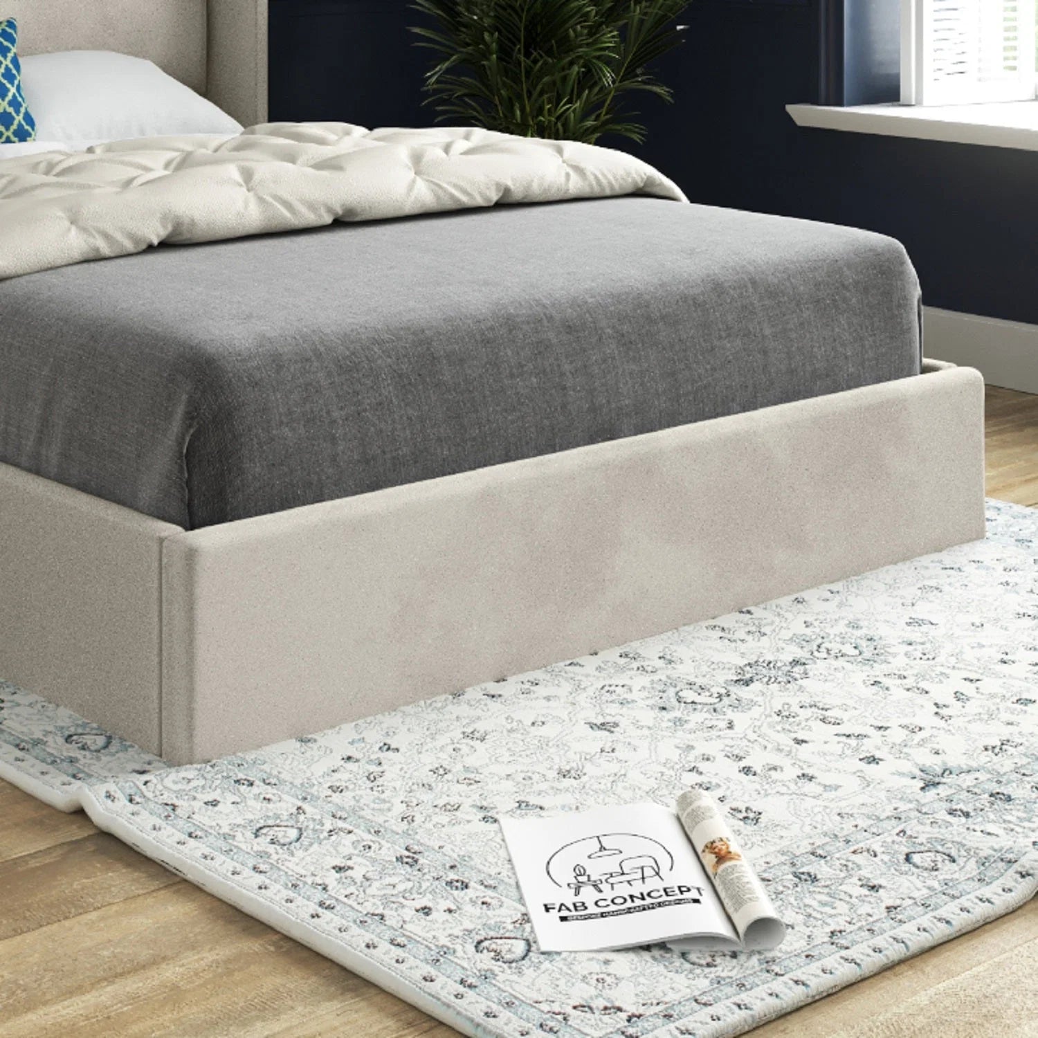 Louis Straight Winged Upholstered Soft Velvet Bed Frame