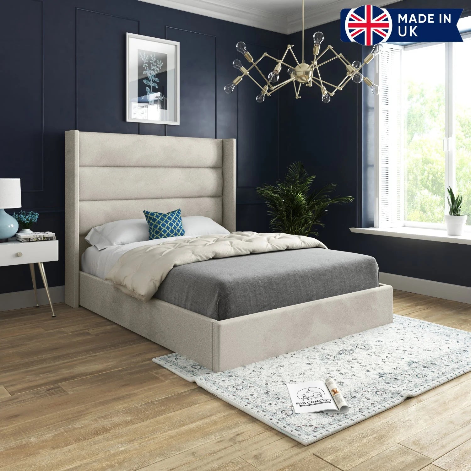Louis Straight Winged Upholstered Soft Velvet Bed Frame