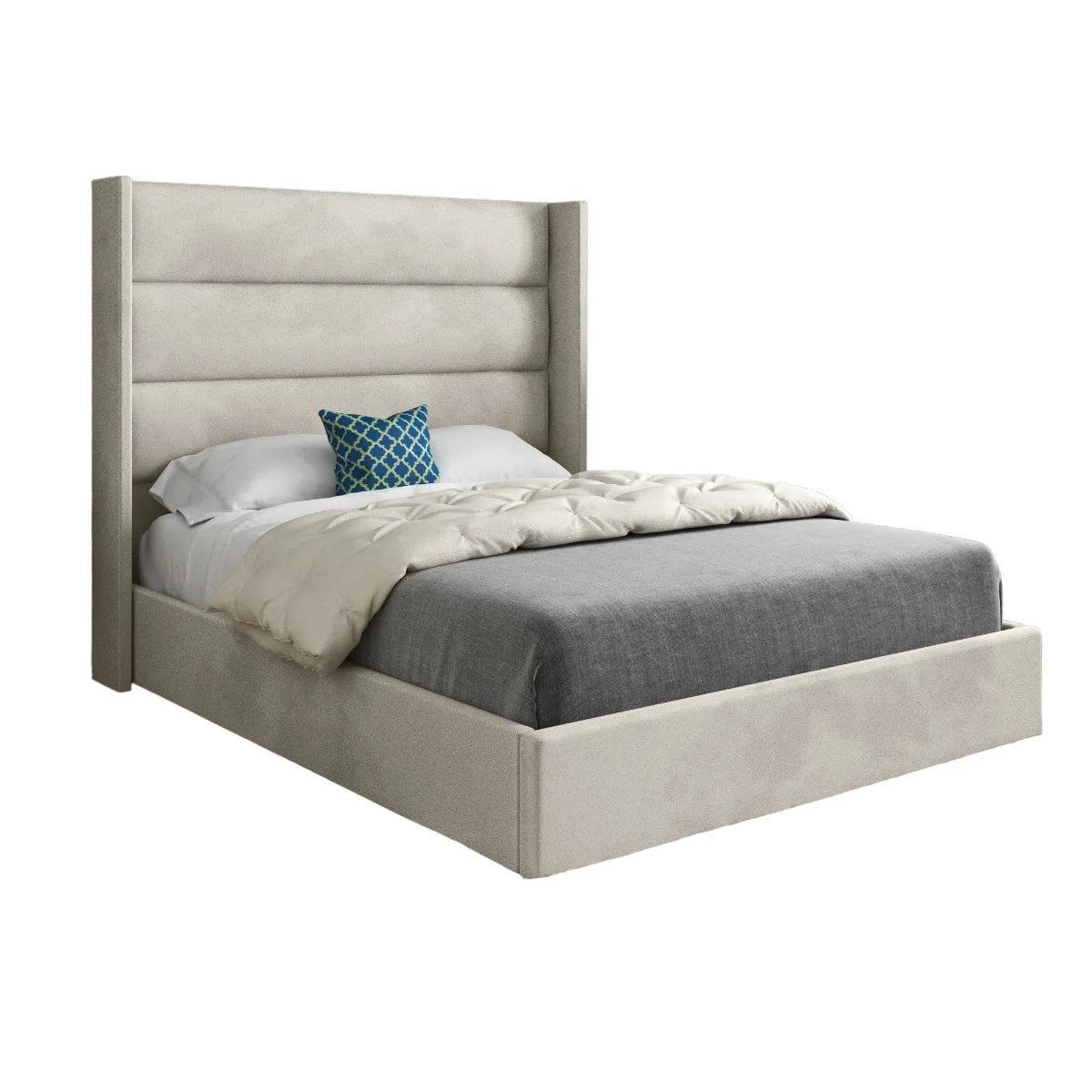 Louis Straight Winged Upholstered Soft Velvet Bed Frame