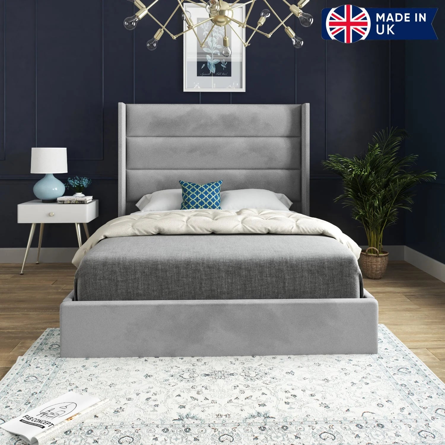 Louis Straight Winged Upholstered Soft Velvet Bed Frame