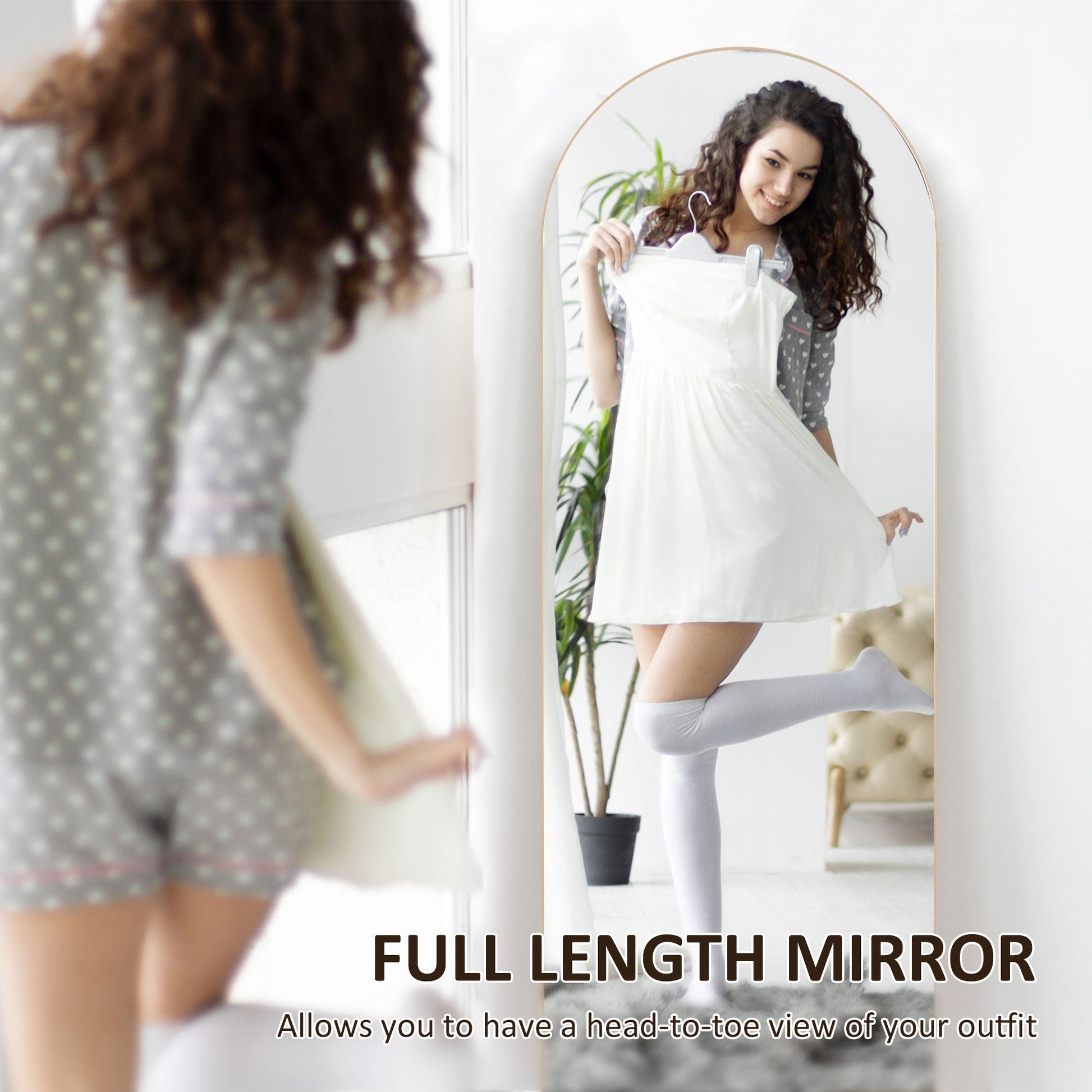 Arched Full Length Mirror - Gold Tone