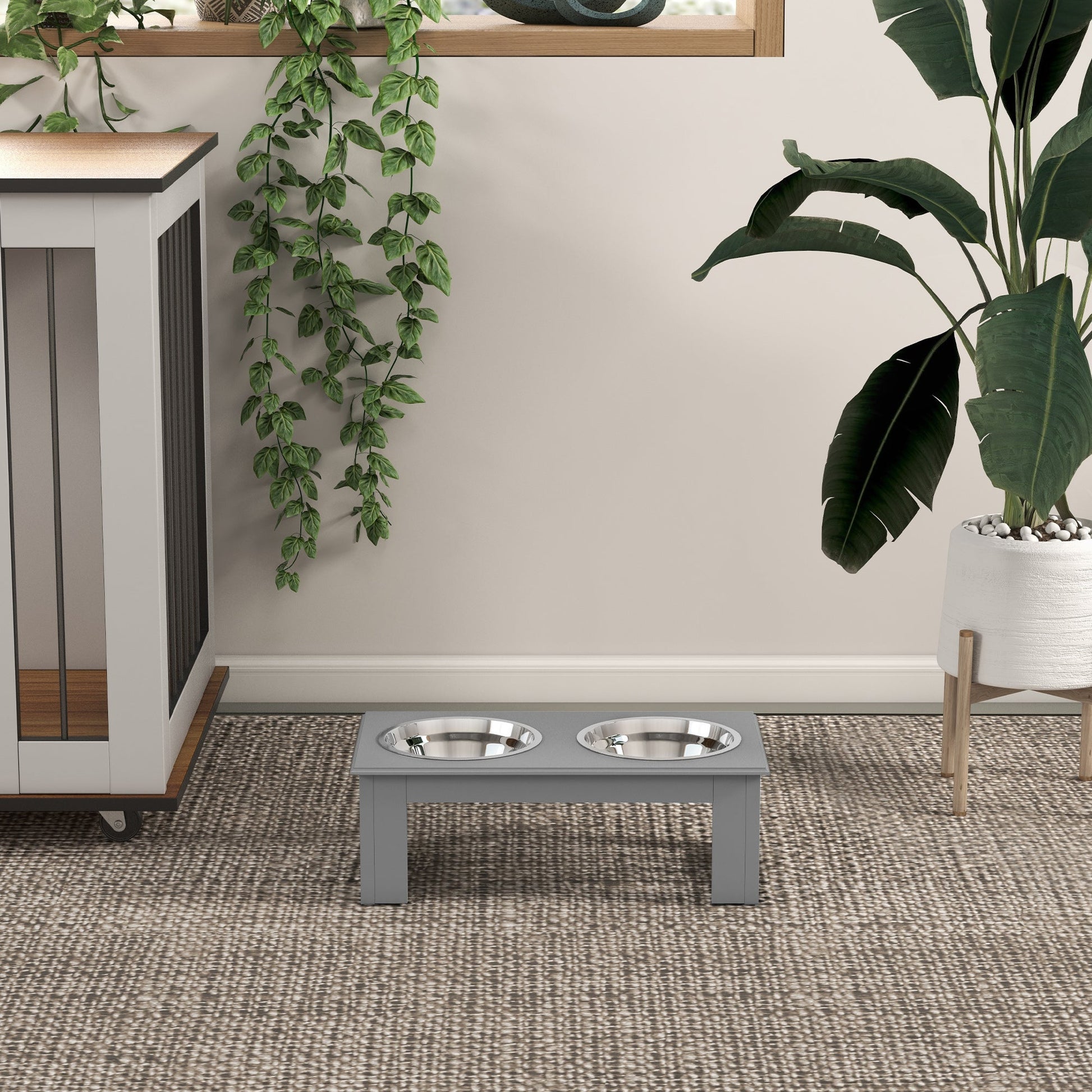 Raised Dog Feeding Bowls with Stand, Stainless Steel for  Extra Small and Small Dog, 44L x 24W x 15H cm - Grey