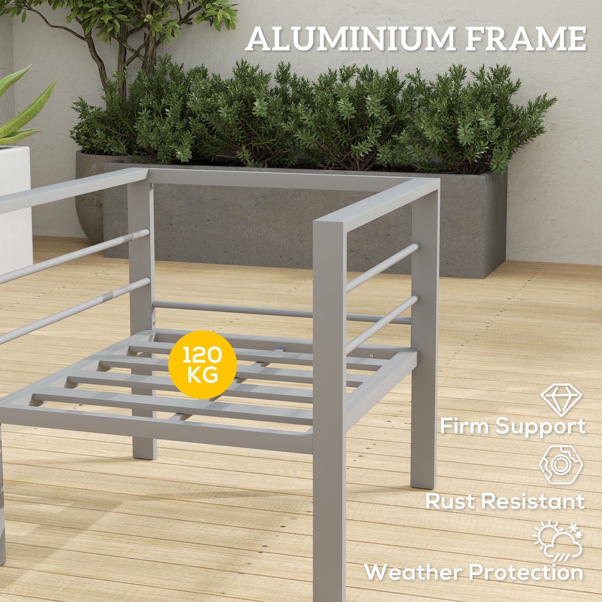 Patio Furniture Aluminium Armchair, All-Weather Outdoor Single Sofa, Metal Frame Outdoor Chair with Cushions for Garden, Balcony, Charcoal Grey