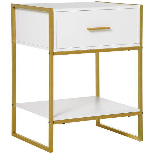 Bedside Table, Modern Side Table with Drawer and Shelf, Nightstand for Bedroom, White