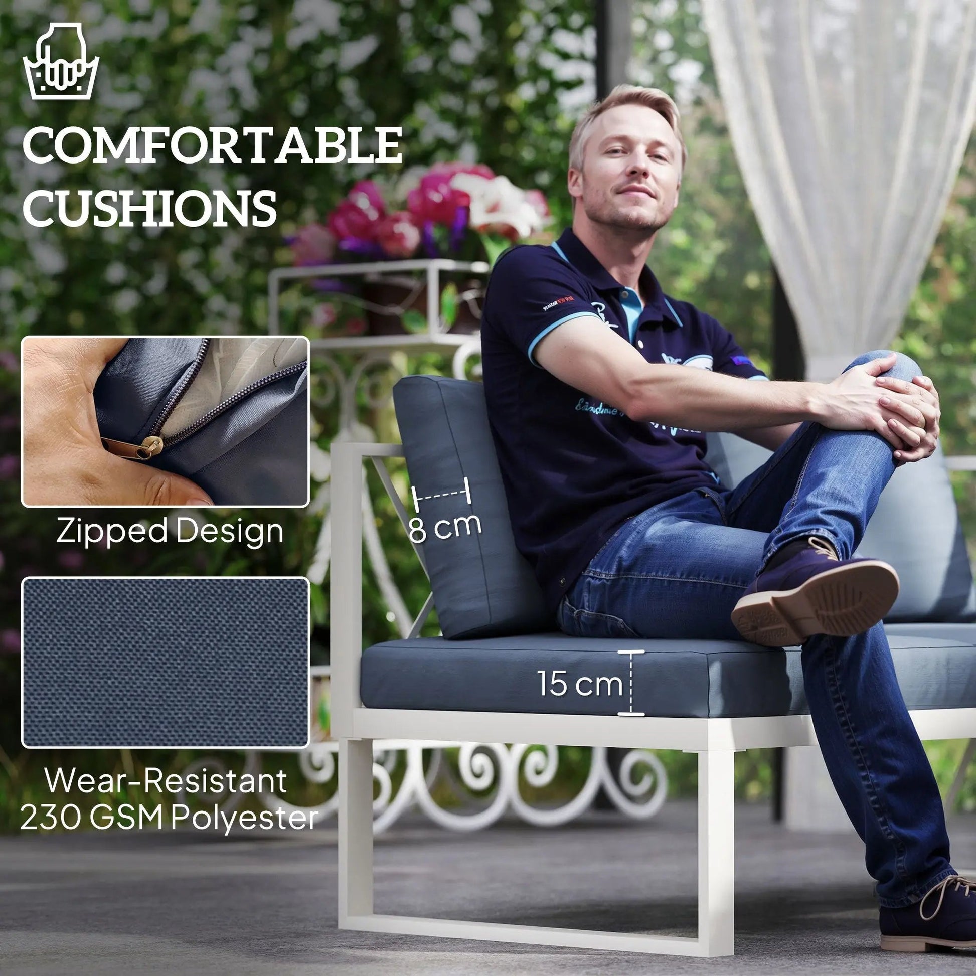 Four-Piece L Shaped Garden Furniture Set with 5-Level Adjustable Lounger - Grey