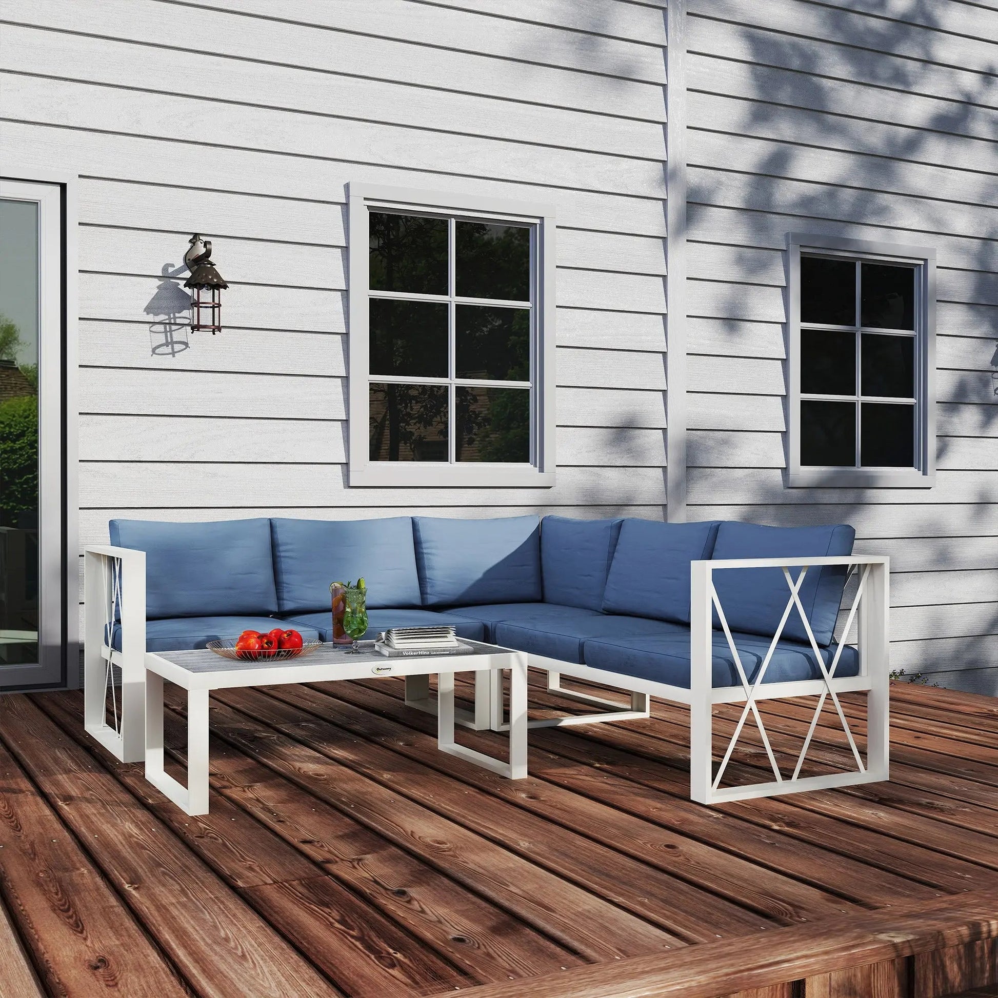 Four-Piece L Shaped Garden Furniture Set with 5-Level Adjustable Lounger - Grey