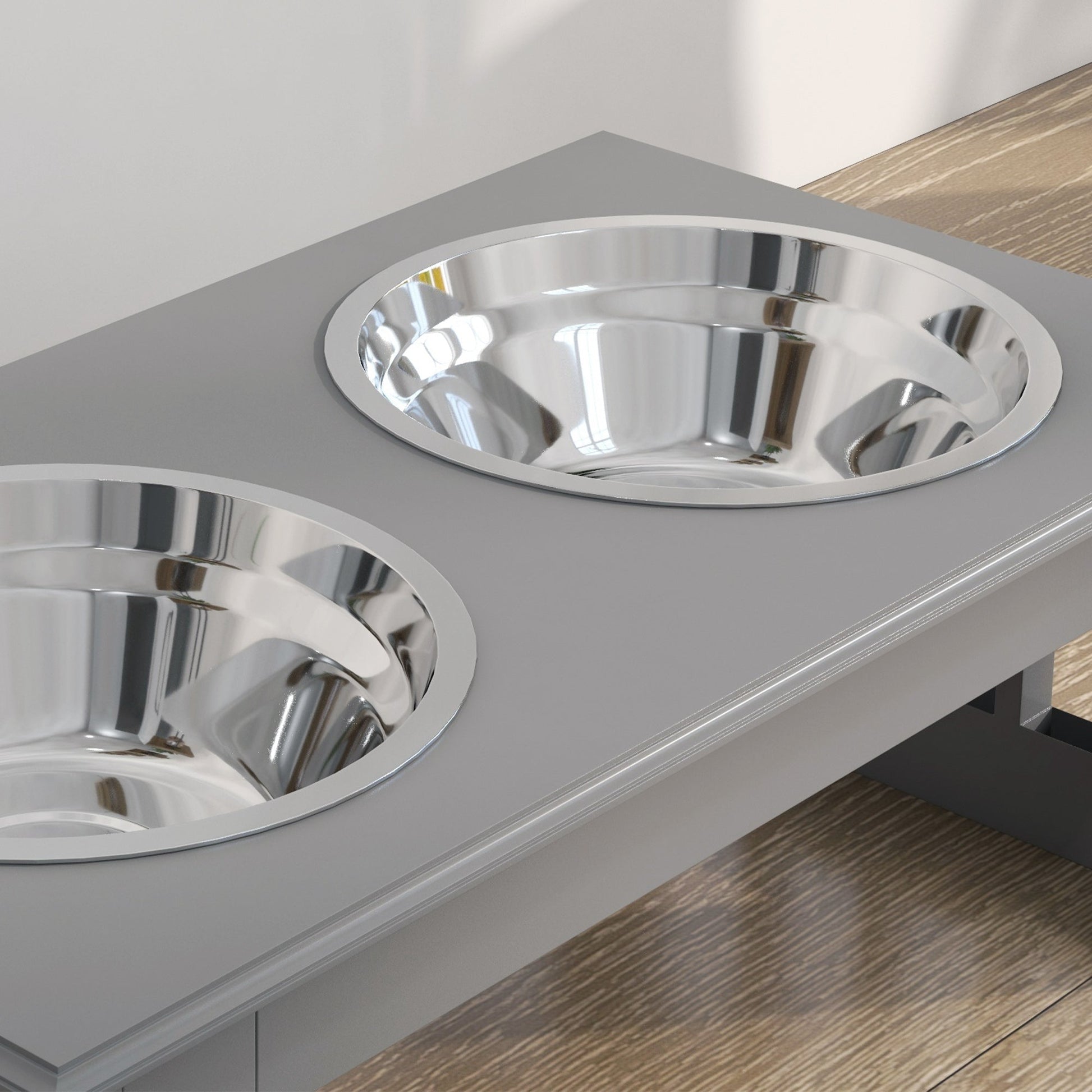 Raised Dog Feeding Bowls with Stand, Stainless Steel for  Extra Small and Small Dog, 44L x 24W x 15H cm - Grey