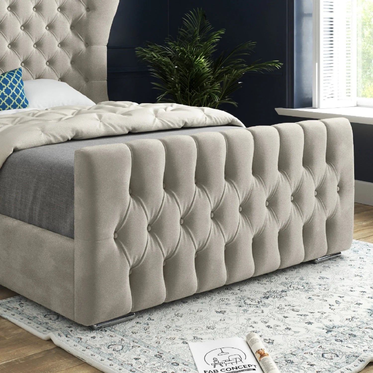 Miriam Wide Curved Winged Upholstered Bed Frame