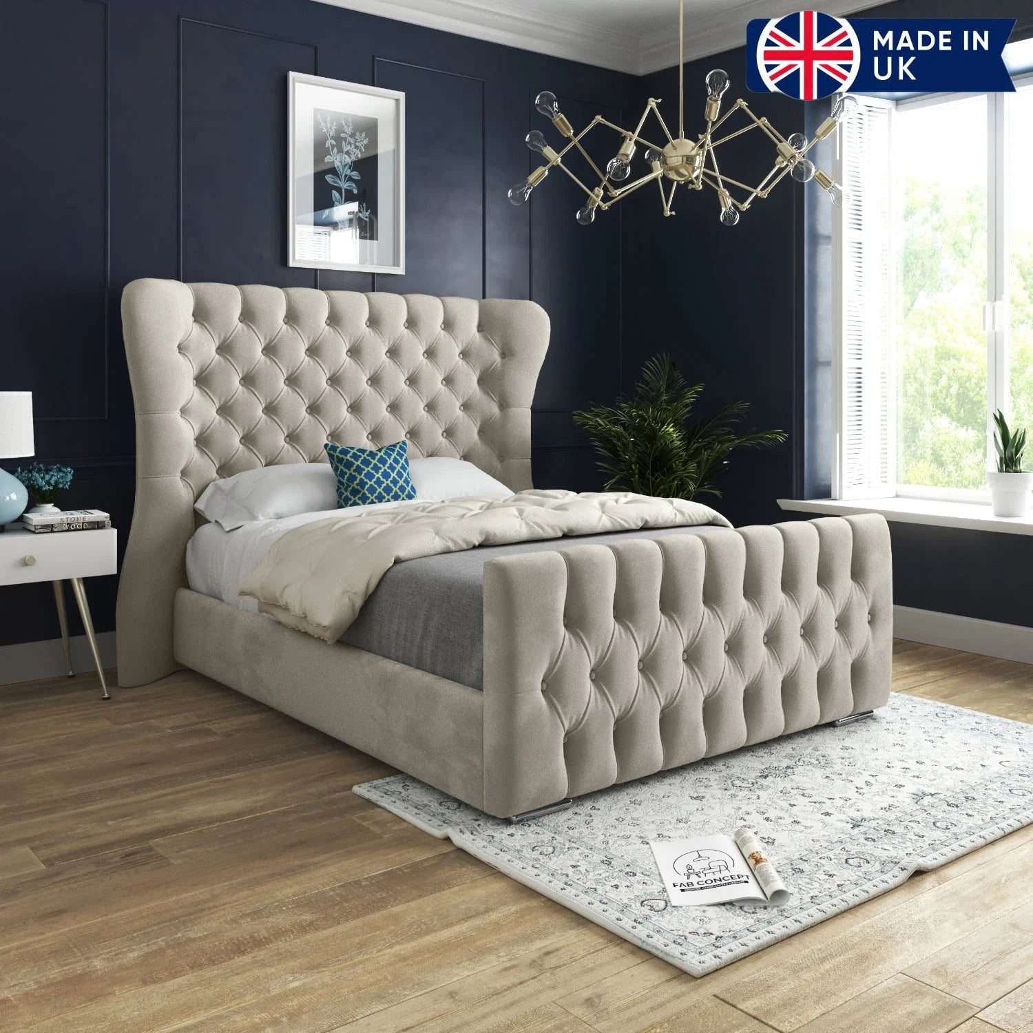 Miriam Wide Curved Winged Upholstered Bed Frame