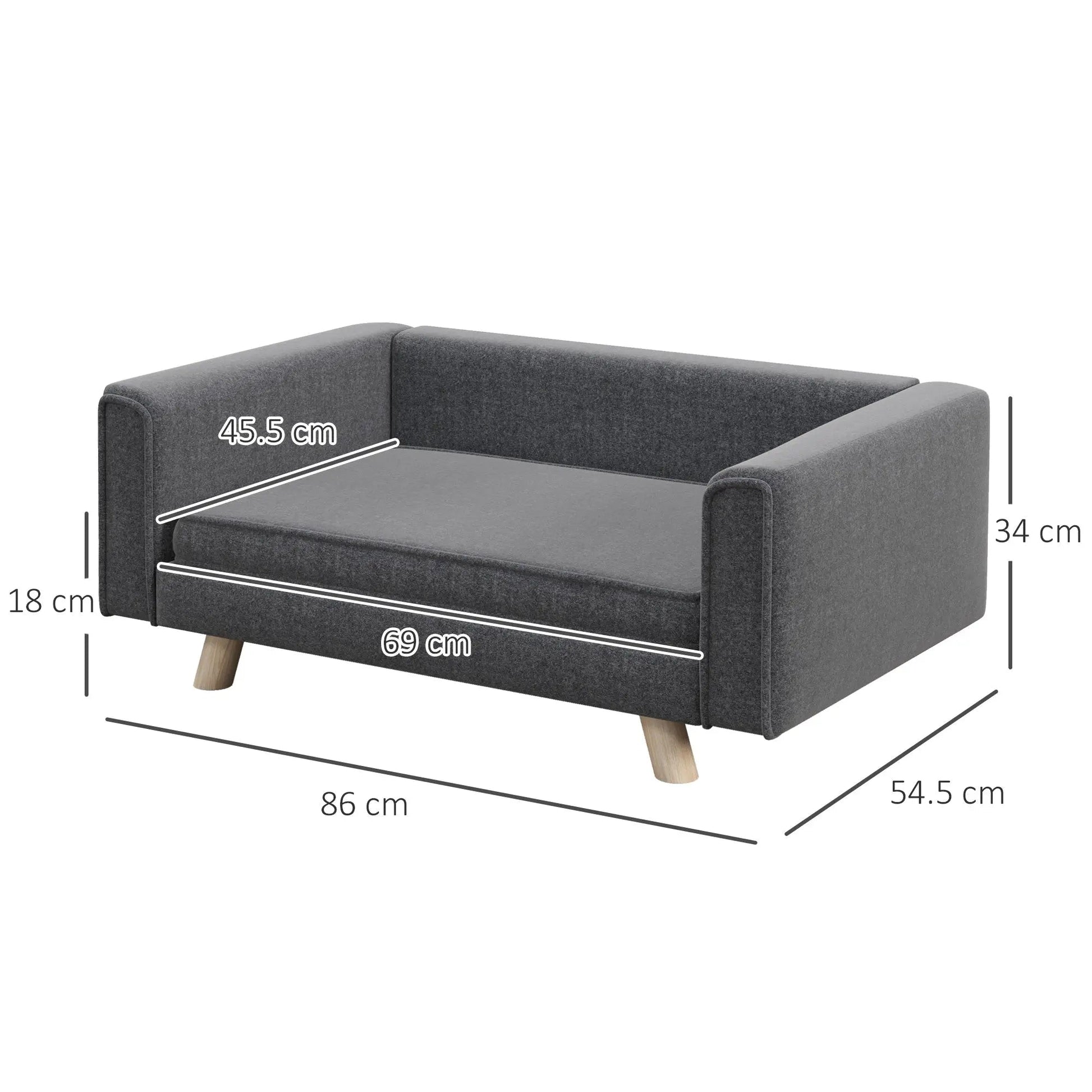Elevated Dog Sofa Bed, with Cushion, for Medium and Small Dogs, Grey