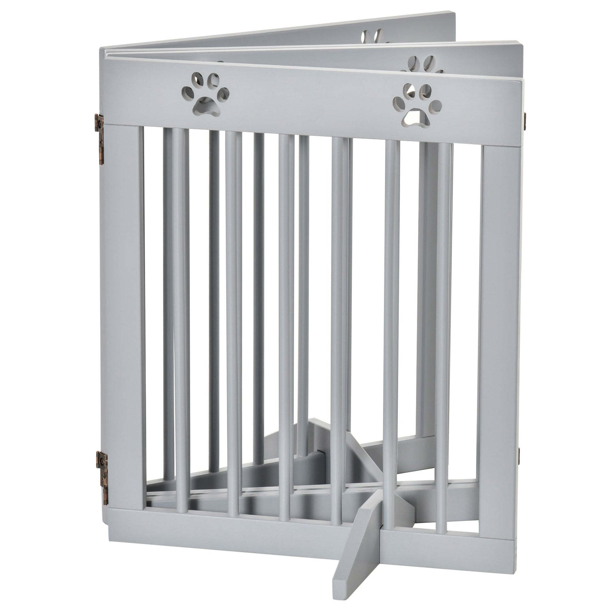 Freestanding Pet Gate 4 Panel Folding Wooden Dog Barrier w/ Support Feet
