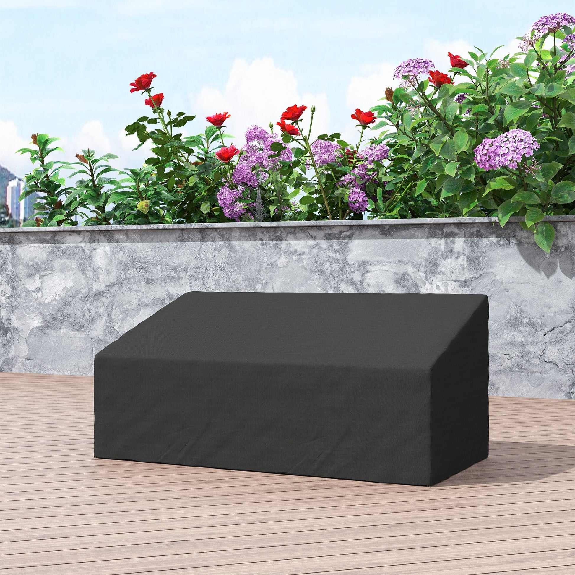 600D Oxford Cloth Furniture Cover, 3 Seater Sofa Protector for Garden Patio, Outdoor, Waterproof, Black, 218 x 111 x 63-101 cm