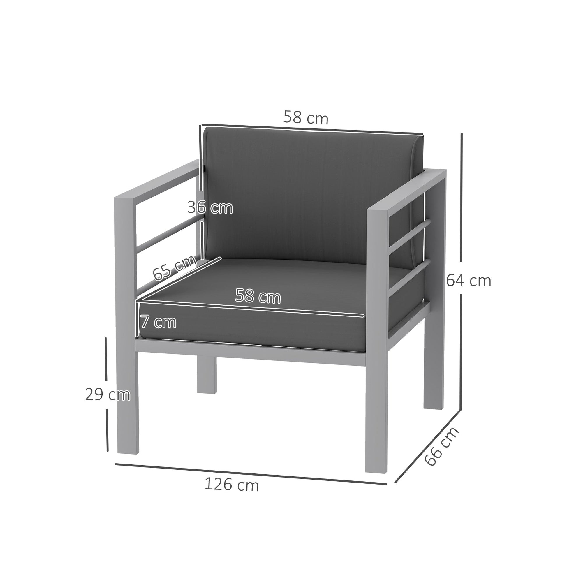 Patio Furniture Aluminium Armchair, All-Weather Outdoor Single Sofa, Metal Frame Outdoor Chair with Cushions for Garden, Balcony, Charcoal Grey