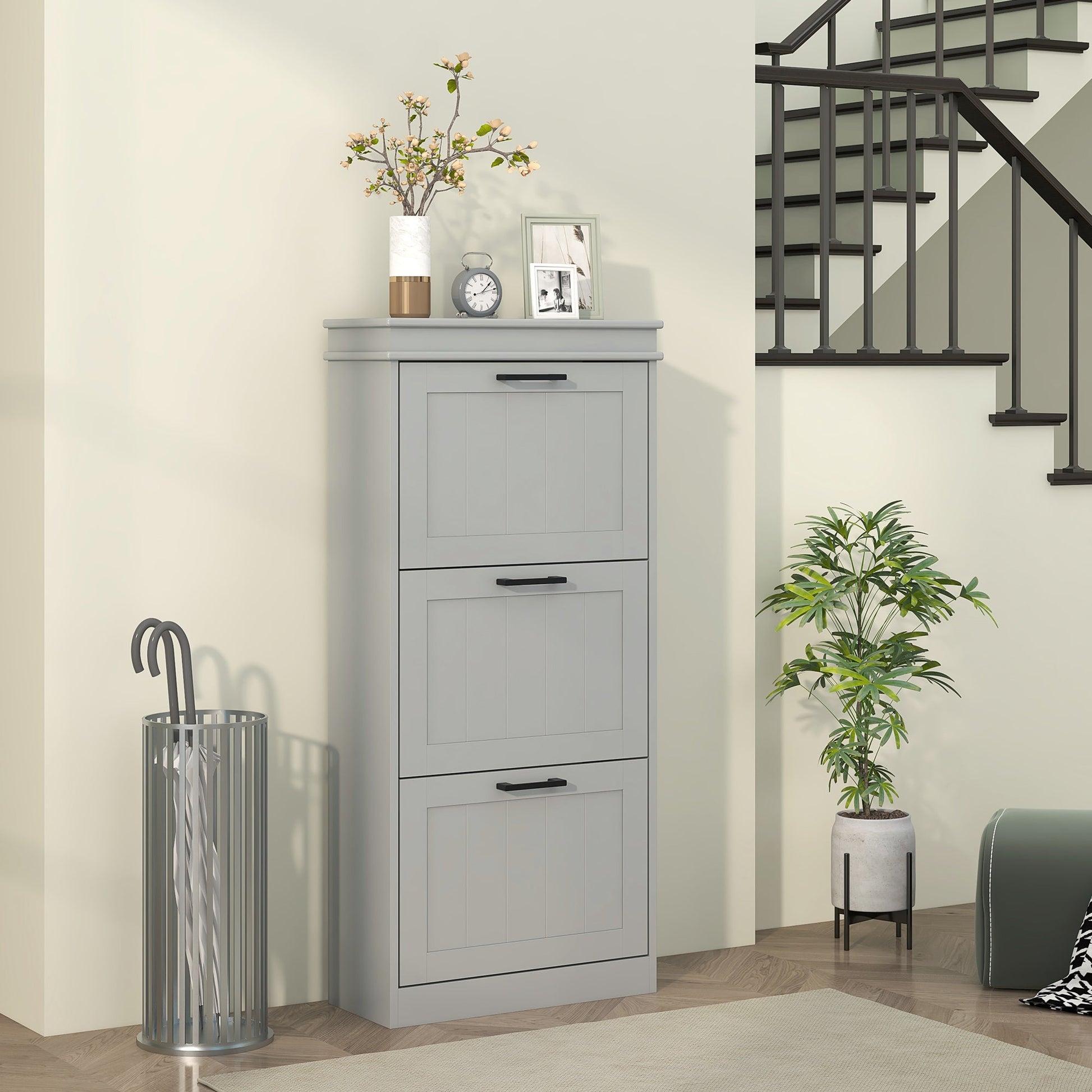 Three-Drawer Minimalistic Shoe Cabinet - Grey