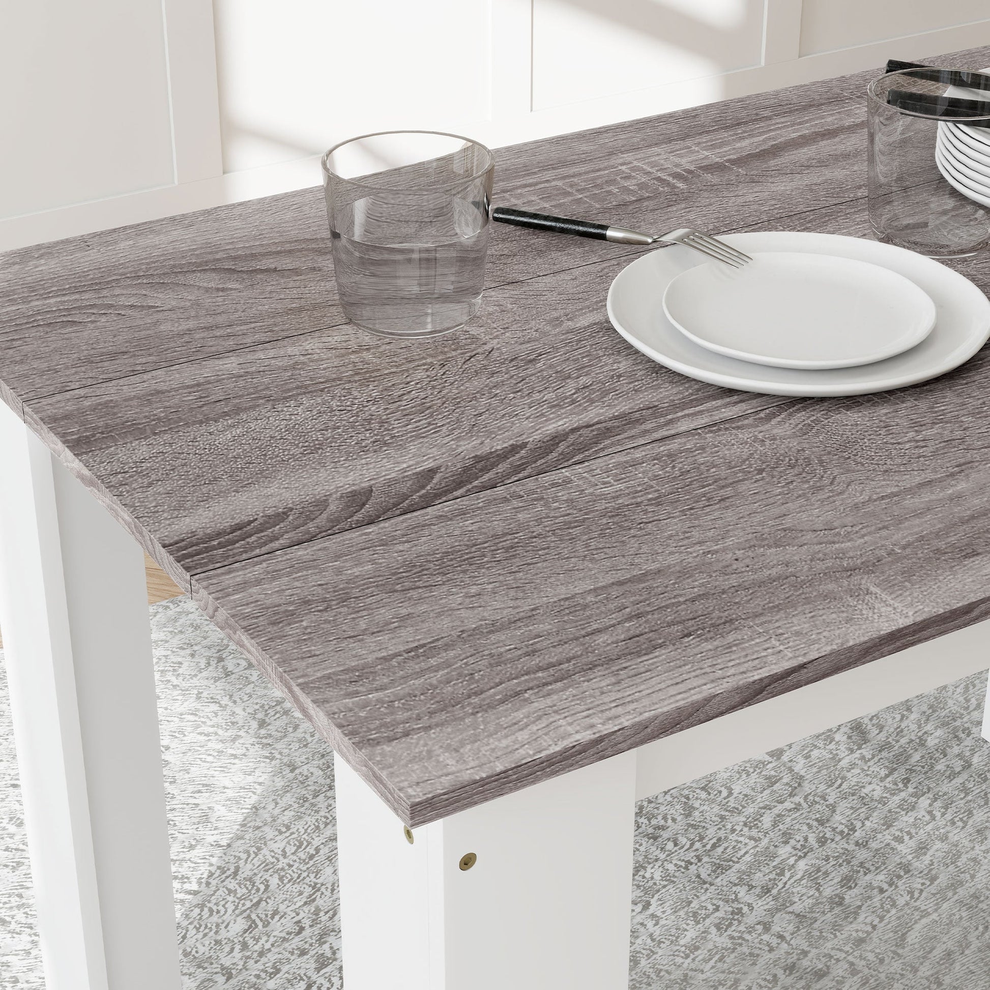 Dining Table for 4-6 People, Kitchen Table with Wood Effect for Dining Room, Grey