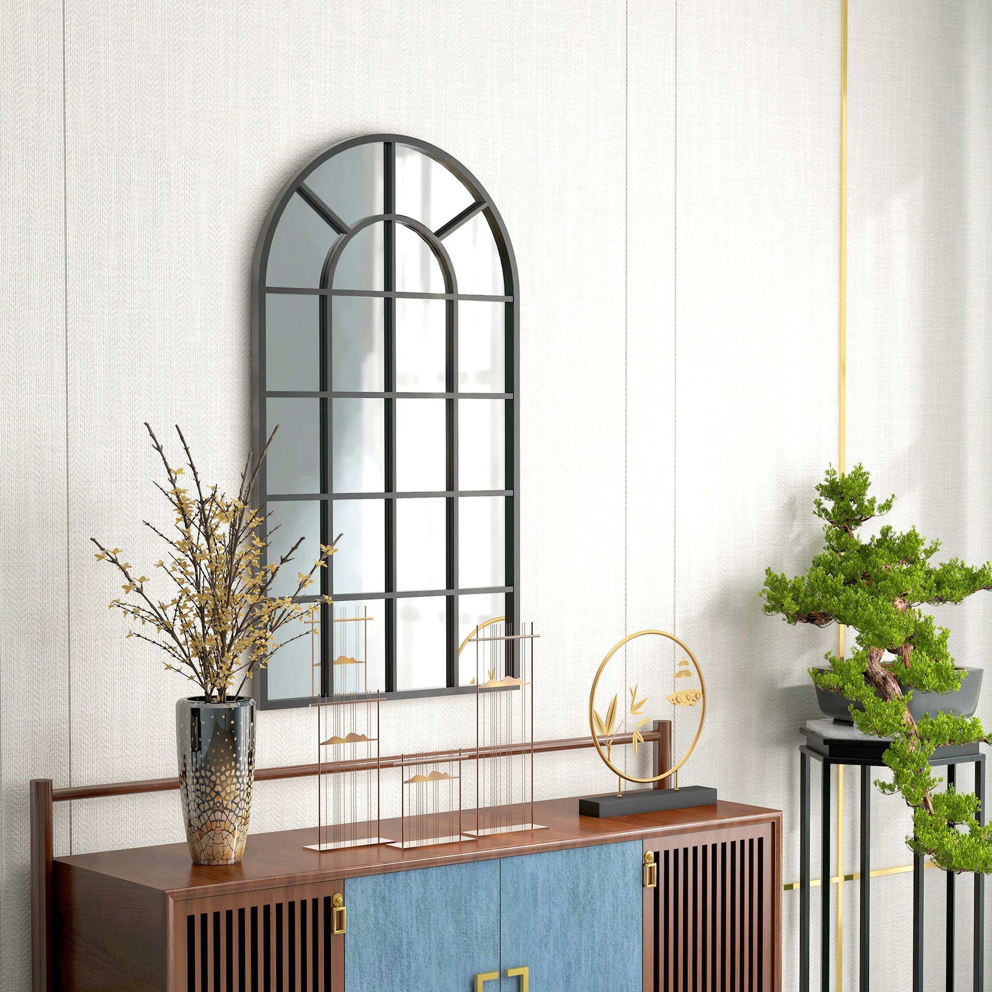 Arched Decorative Wall Mirror for Bedroom Living Room, Modern Window Bathroom Mirror for Home Decor