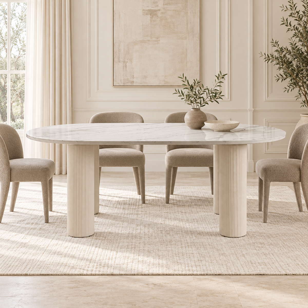 Potenza Oval Sintered Stone Top Dining Table White - 140/160/180/200cm