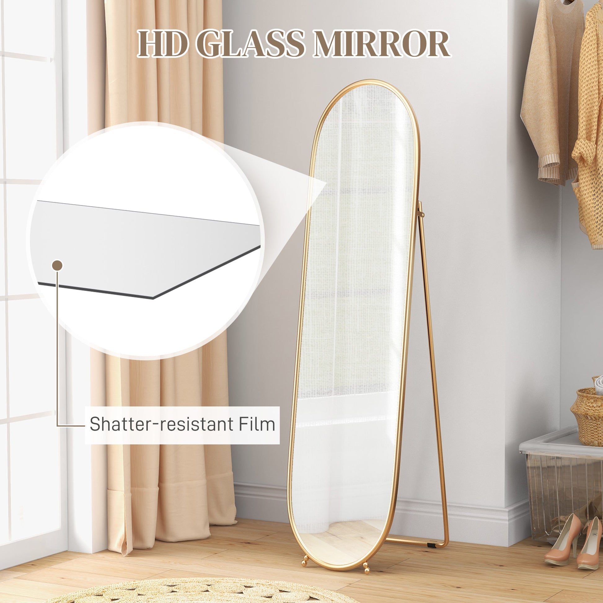 Two-Way Curved Full Length Mirror - Gold Tone