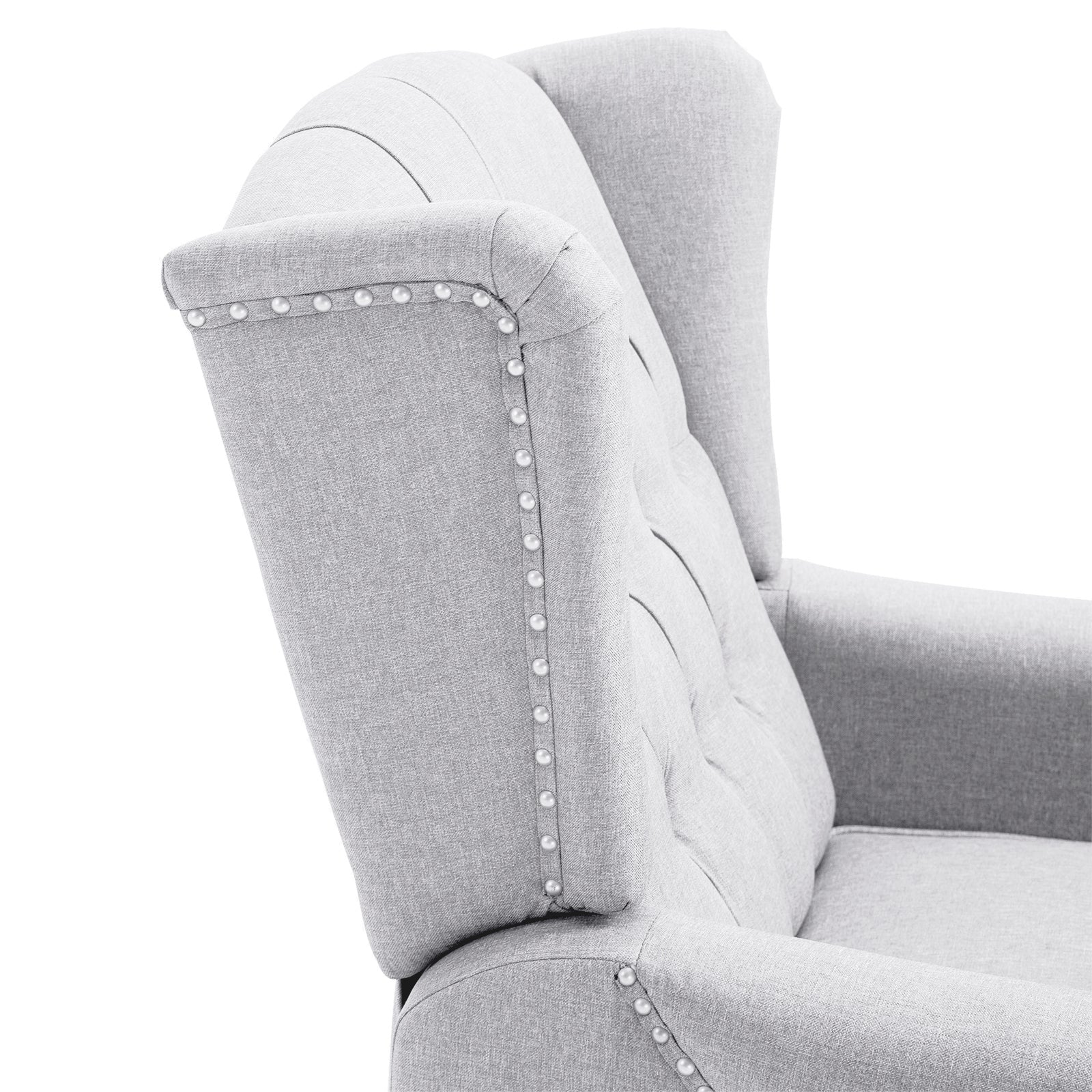 Recliner Armchair, Vintage Reclining Chair with Nail Head Trim, Wingback Chair with Button Tufted Back and Footrest, for Living Room, Light Grey