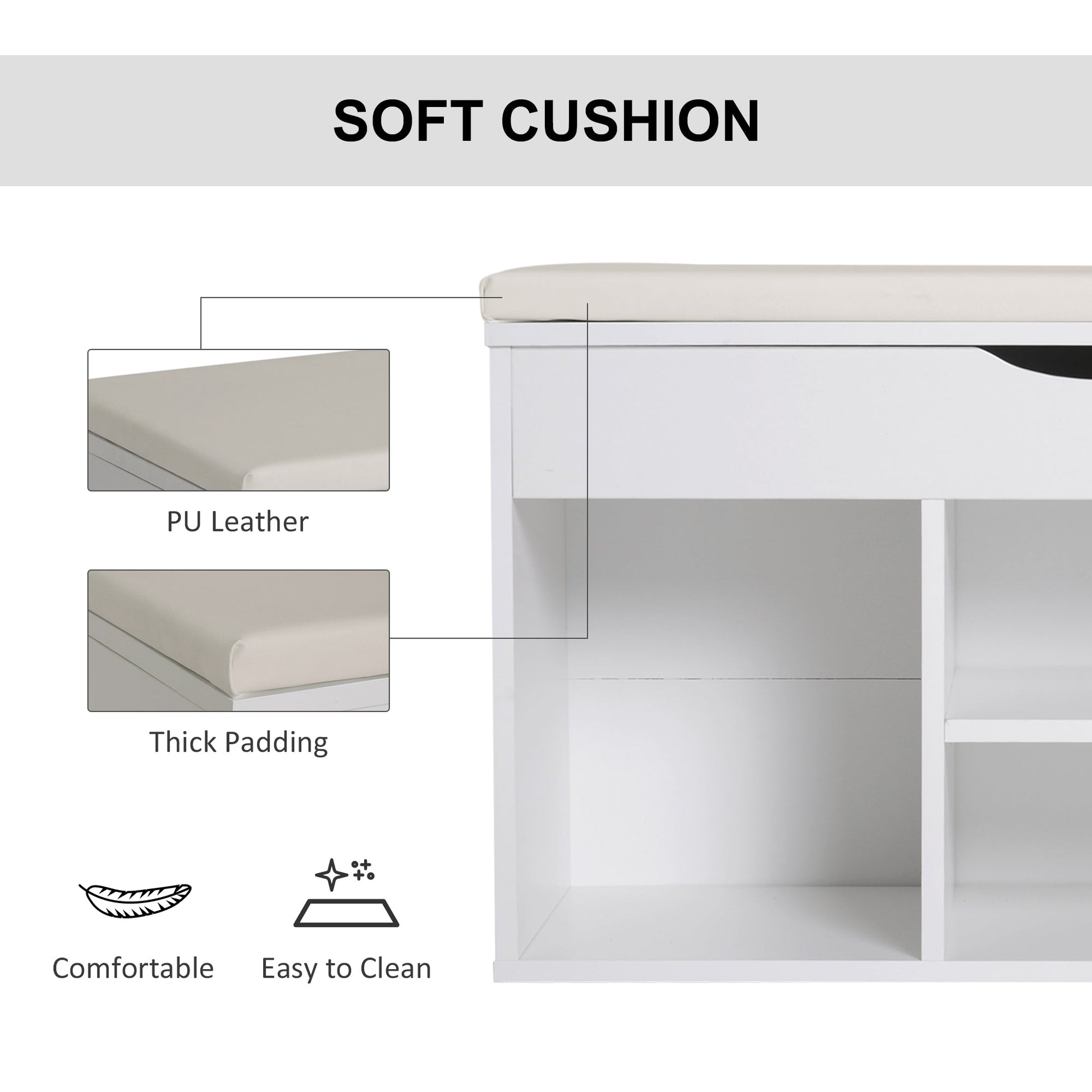 Wooden Shoes Cabinet Bench Hidden Storage Padded Seat Organiser Footwear Rack Hallway White 80 x 30 x 47 cm